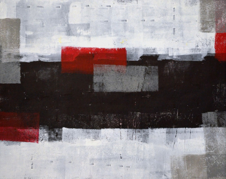 Pintura de arte abstracta gris y roja
 - Foto, Imagen