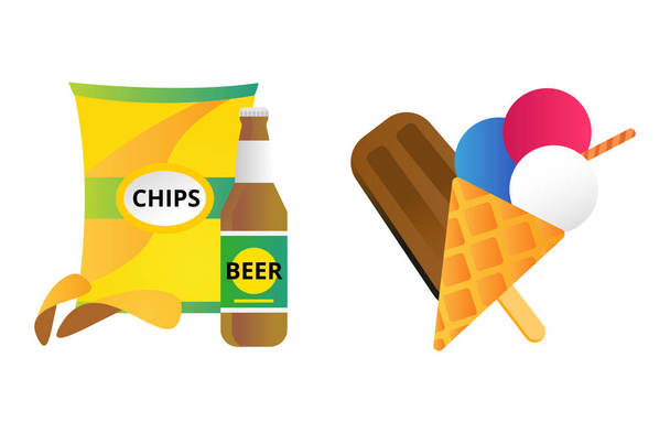 Chocolate vanilla ice cream and chips vector. - Vector, Image