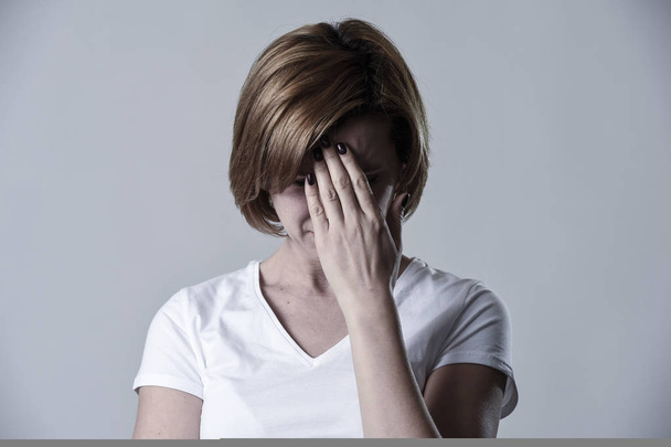 devastated depressed woman crying sad feeling hurt suffering depression in sadness emotion - Photo, Image