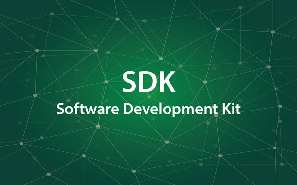 SDK Software Development Kit illustratie van de witte tetx met groene sterrenbeeld kaart als achtergrond - Vector, afbeelding