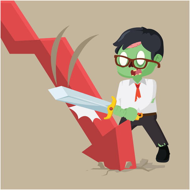 zombie businessman destroying down ward graphic - Vector, Image