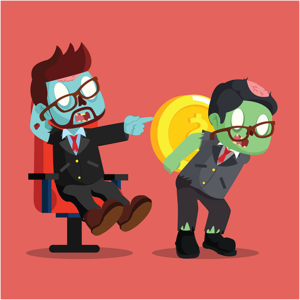 lazy zombie businessman and hard working zombie employee - Vector, imagen