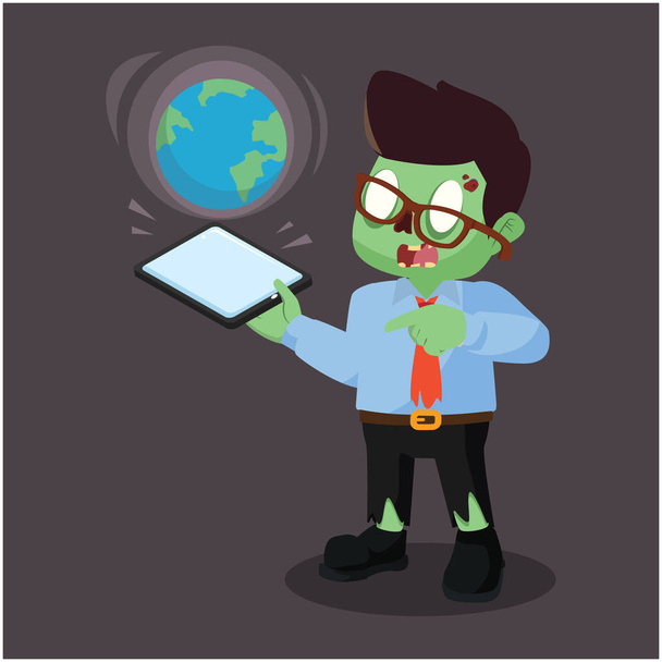zombie businessman holding phone with earth on it - Vettoriali, immagini