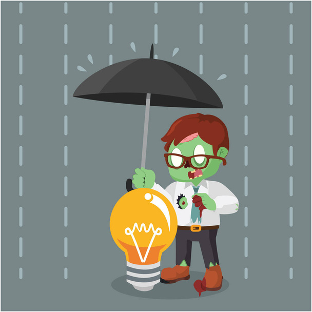 zombie businessman covering idea with umbrella - Vettoriali, immagini