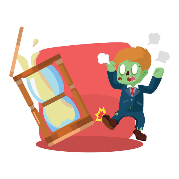 zombie businessman angry kicking hourglass - Wektor, obraz