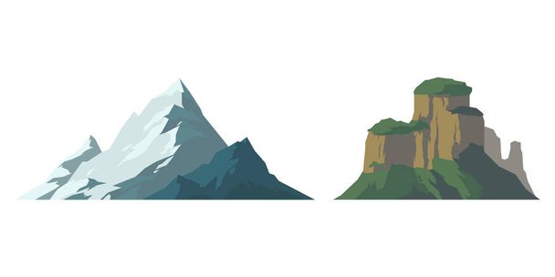 Mountain mature silhouette element outdoor icon snow ice tops and decorative isolated camping landscape travel climbing or hiking geology vector illustration. - Vektor, kép