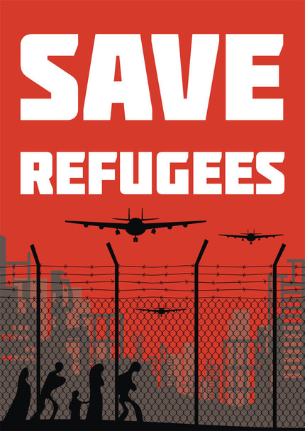 cartaz sobre refugiados
 - Vetor, Imagem