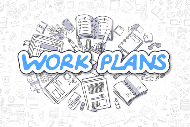 Work Plans - Cartoon Blue Text. Business Concept. - Photo, Image