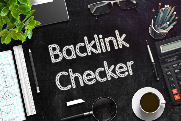 Czarna tablica z Backlink Checker. renderowania 3D. - Zdjęcie, obraz
