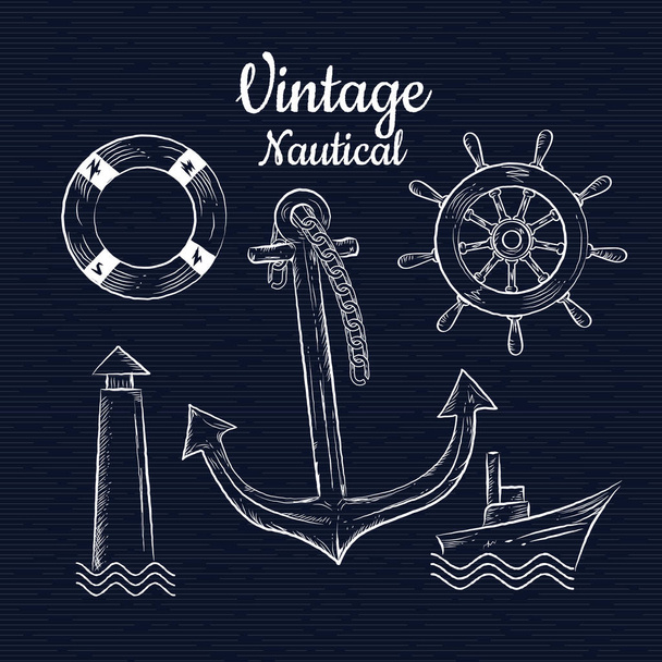 Set vintage mano dibujado náutica vector ilustración
 - Vector, Imagen