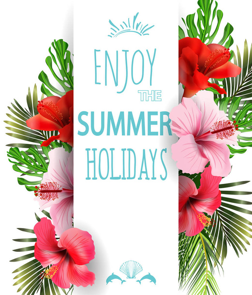 Summer holidays background with tropical flowers. Vector. - Vettoriali, immagini