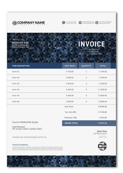 Elegant Vector Invoice Template For Creative Design. - Vector, Image