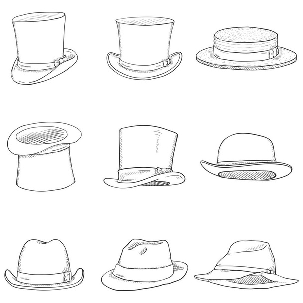 Farklı erkek şapkaları - Vektör, Görsel