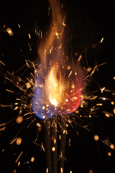Pyrotechnic burning fire and sparks - Photo, Image