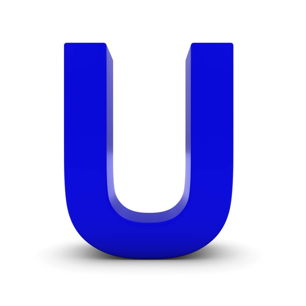 Blue Letter U Isolated on White with Shadows 3D Illustration - Fotoğraf, Görsel