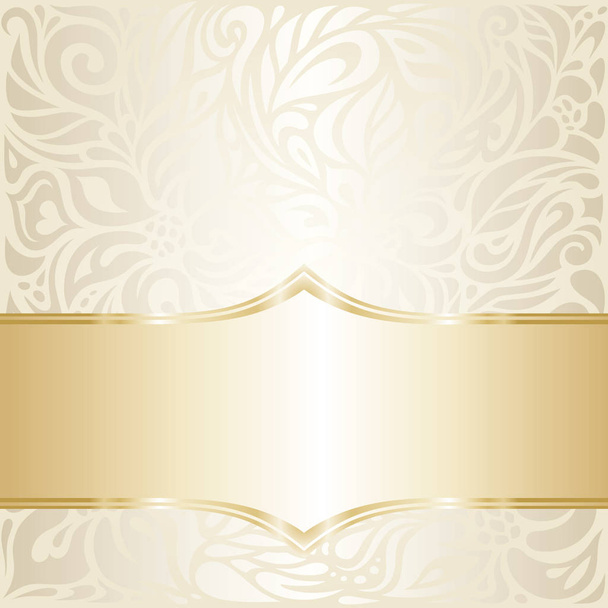 Floral wedding invitation wallpaper design in ecru & gold - Вектор,изображение