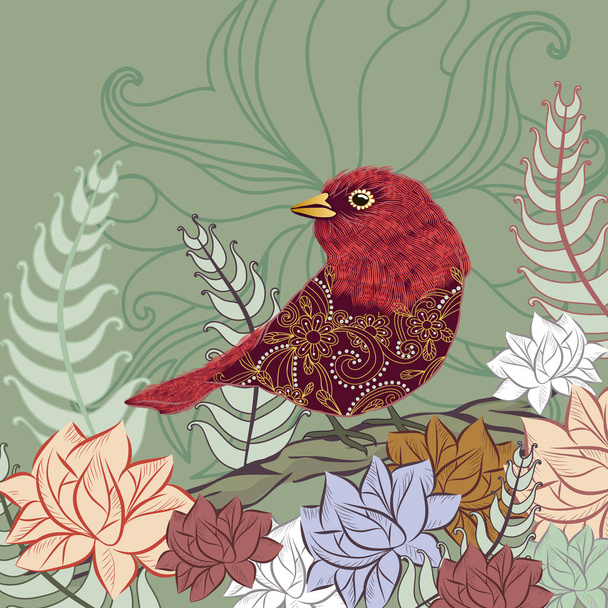 Птица в цветах
 - Вектор,изображение