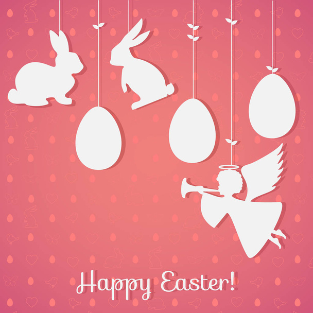 Easter paper decoration in the form of rabbits, angel, eggs - Vector, imagen