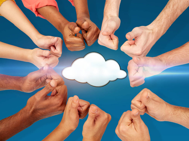 hands showing thumbs up over cloud icon - Photo, Image