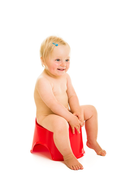 Toddler girl potty trainting isolated on white - Zdjęcie, obraz