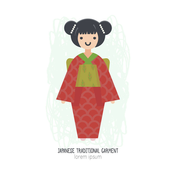 vector ilustración de chica japonesa en kimono
. - Vector, imagen