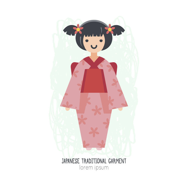 Vektorové ilustrace japonské dívky v kimonu. - Vektor, obrázek