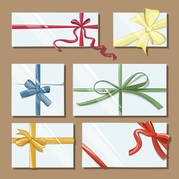 Gift cards with bows vector set - Vetor, Imagem