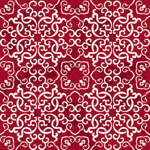 Seamless Vintage Red Chinese Background Spiral Cross Chain Kalei - Vector, Image