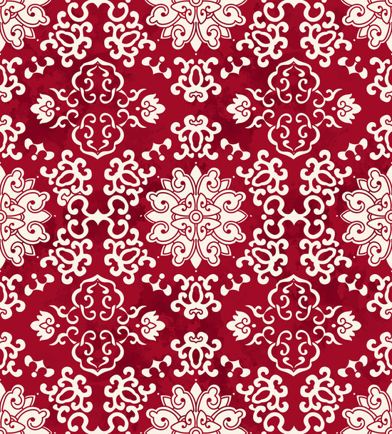 Seamless Vintage Red Chinese Background Spiral Cross Frame Flowe - ベクター画像