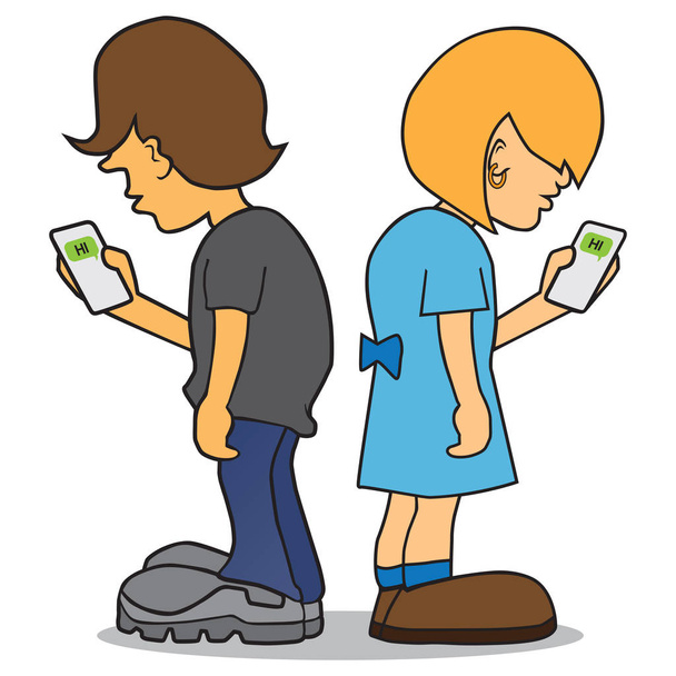 Kids On Cell Phones - Vector, Image
