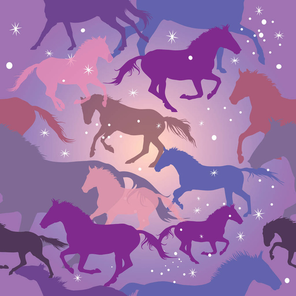 Απρόσκοπτη διάνυσμα μοτίβο με τα άλογα σε μοβ φόντο - Διάνυσμα, εικόνα