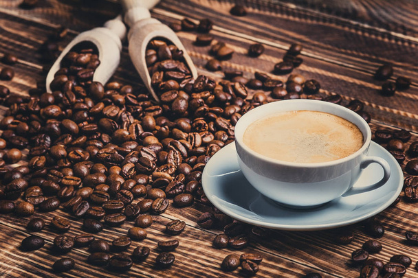 breakfast of coffee with crema and beans - Фото, зображення
