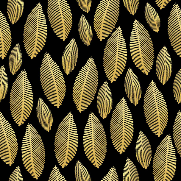 Siyah altın folyo doku ile sorunsuz yaprak kalıbı - Fotoğraf, Görsel
