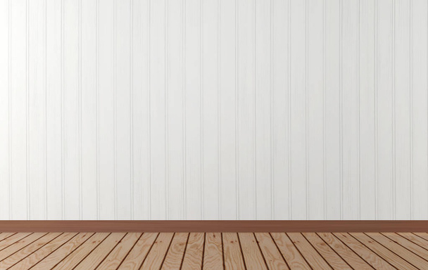 Λευκό ξύλινα τοίχων και ξύλινο δάπεδο - Φωτογραφία, εικόνα