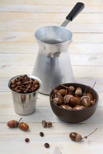 Still life with coffee and acorns - Φωτογραφία, εικόνα