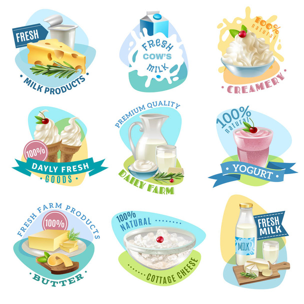 Conjunto de emblemas de productos lácteos
 - Vector, Imagen