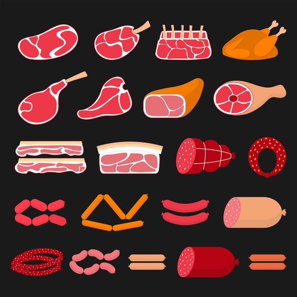 Vector ilustração plana de produtos à base de carne
 - Vetor, Imagem