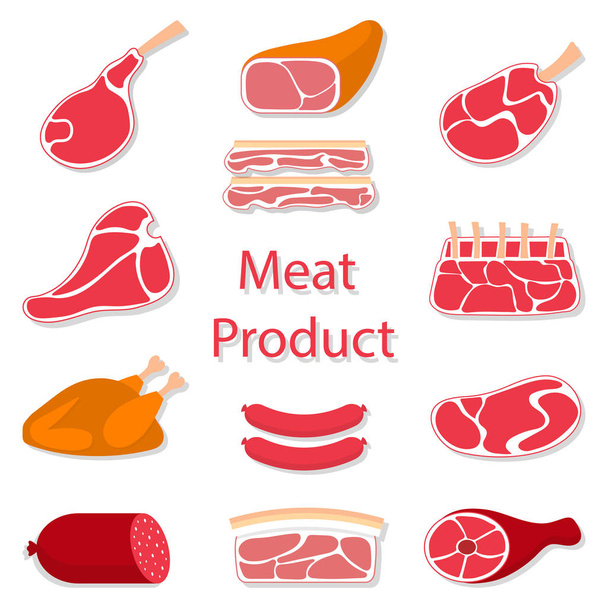 Meat products vector flat illustration - Vector, Image