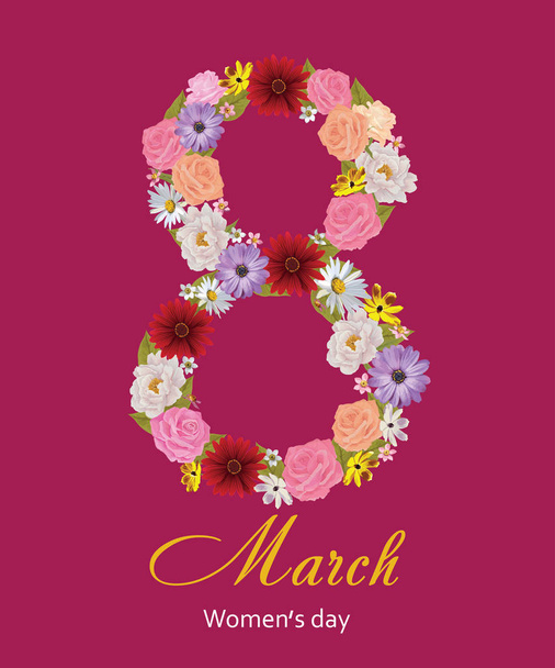 8 березня - шаблон вітальних листівок жіночого дня. Щасливий жіночий день. Міжнародний жіночий день. Вітальний фон з квітами. Вектор, EPS 10
 - Вектор, зображення