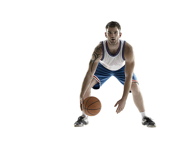 professional basketball player isolated on white with ball - Photo, Image