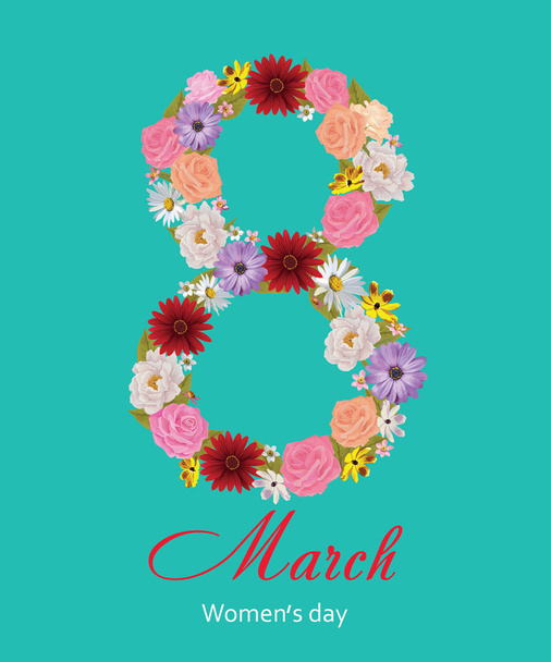 3 月 8 日女性の日グリーティング カード テンプレートです。幸せな女性の日。国際女性の日。花と背景の挨拶。ベクトル、Eps 10 - ベクター画像