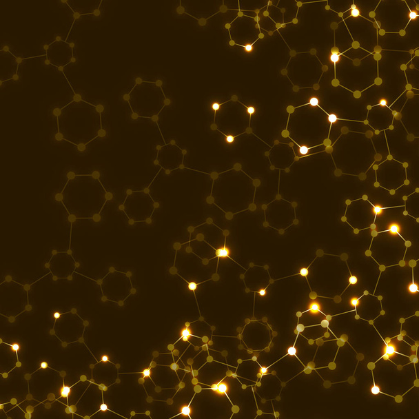 Abstract neon hexagonal molecules, molecular structure of DNA, geometric background - ベクター画像