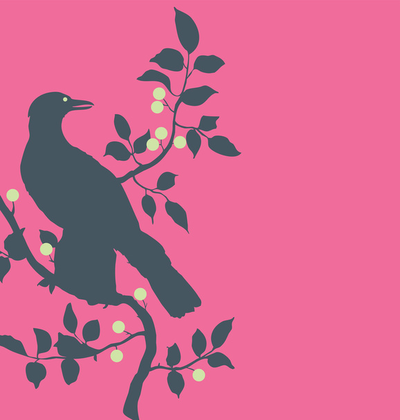 Raven on branch - Вектор,изображение