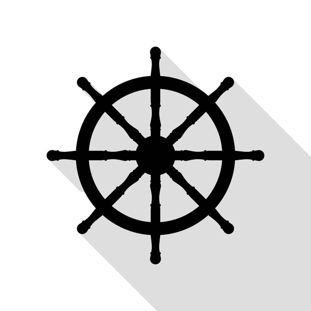 Panneau de roue du navire. Icône noire avec chemin d'ombre de style plat
. - Vecteur, image