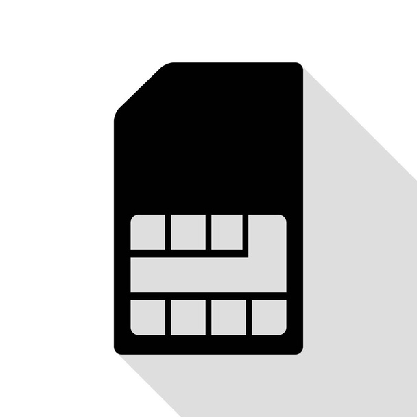 SIM kártya jele. Fekete ikon, lapos stílusú shadow elérési útja. - Vektor, kép