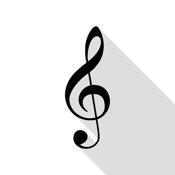 Music violin clef sign. G-clef. Treble clef. Black icon with flat style shadow path. - Vector, Image