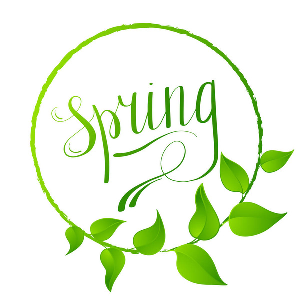 Hello Spring abstract background. Design element with green leaves - Вектор, зображення