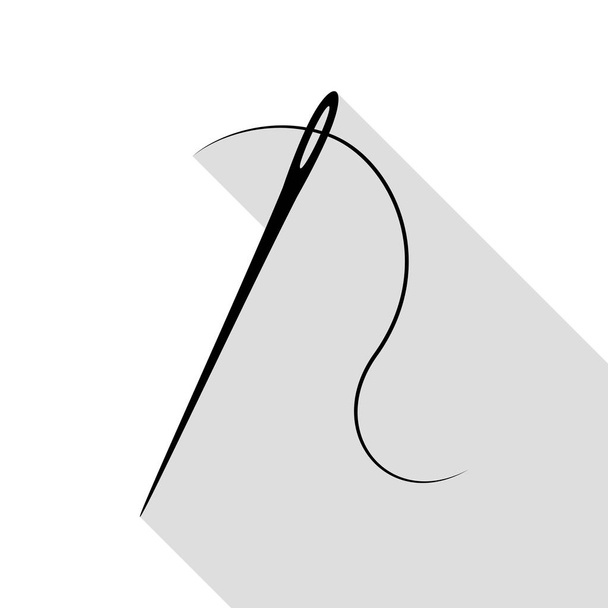 Needle with thread. Sewing needle, needle for sewing. Black icon with flat style shadow path. - Vector, Image