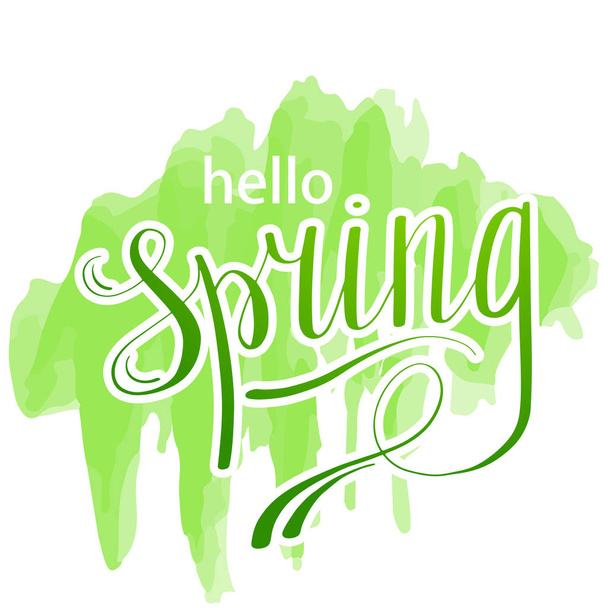 Hello Spring abstract background. Design element with green leaves - Vecteur, image