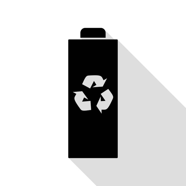 Ilustración de signo de reciclaje de batería. Icono negro con camino de sombra de estilo plano
. - Vector, Imagen